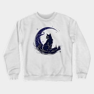 Cat Under Moon Sky Furry Cute Vector Graphic Crewneck Sweatshirt